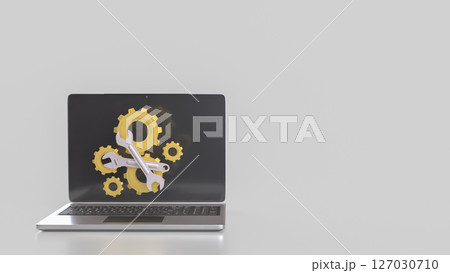 The Laptop and Gear for fix or repair concept 3d Rendering. The Laptop and Gear for fix or repair concept 3d Rendering. 127030710