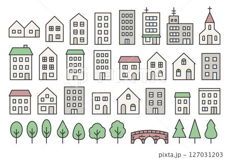 シンプル　街並み　建物　イラストセット 127031203