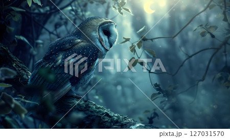 森に住むシマフクロウ 127031570