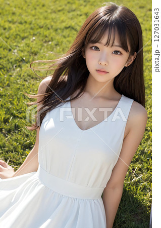 芝生にいる少女 127031643