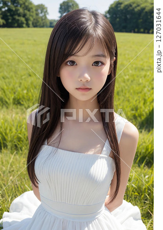 芝生にいる少女 127031644