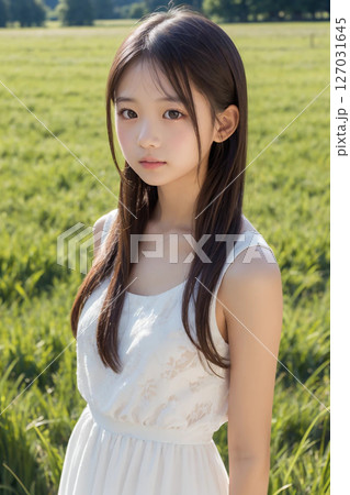 芝生にいる少女 127031645