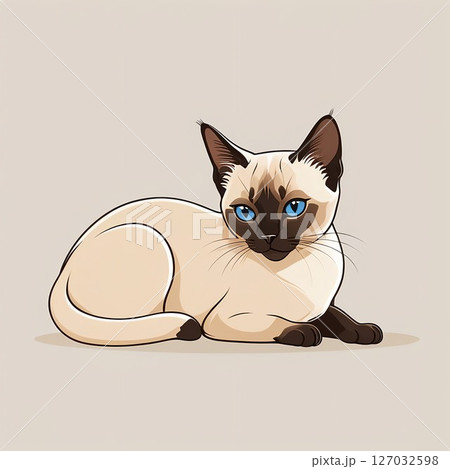 伏せをするシャム猫の漫画イラスト 伏せをするシャム猫の漫画イラスト 127032598