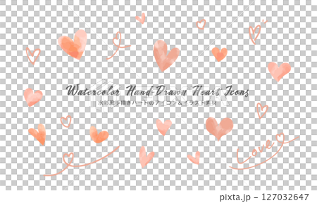 Hand-drawn watercolor heart icon and illustration material set (decoration, pink) Hand-drawn watercolor heart icon and illustration material set (decoration, pink) 127032647