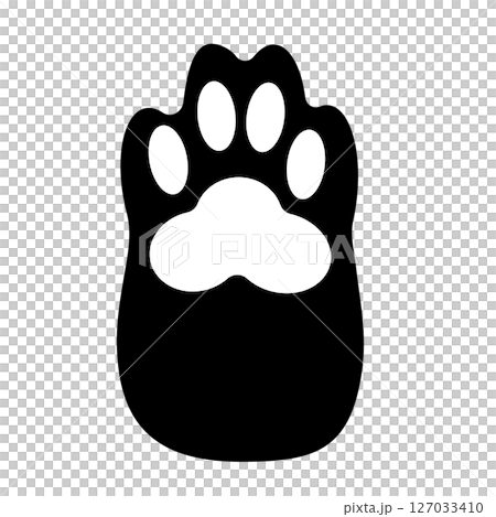 黒白の猫の手イラスト素材　肉球アイコン　クロネコ　シンプル 127033410