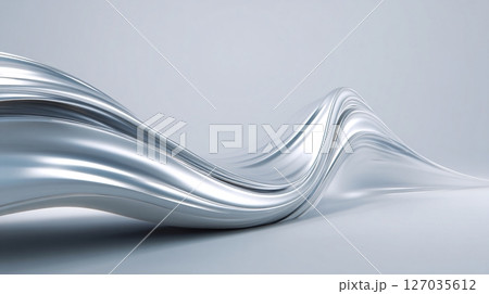 minimalist abstract curves with smooth metallic surfaces on white background, modern elegance 127035612