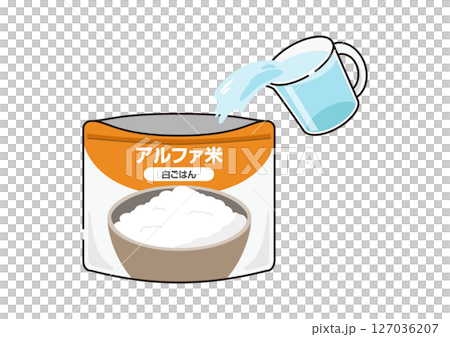 アルファ米に水を注ぐ様子のイラスト 127036207