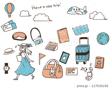 ペンで描いた風旅行のイラストセット ペンで描いた風旅行のイラストセット 127036280