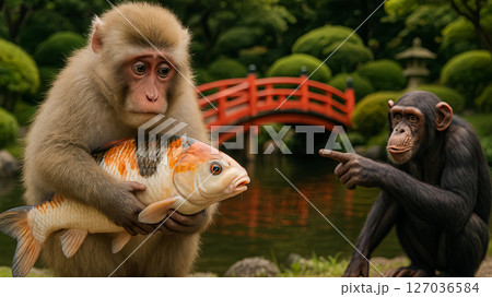 まさに珍事件!?サルが鯉にコイをした物語 127036584
