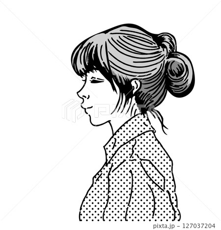 アップスタイルの女性の横顔【カラーイラスト】 127037204