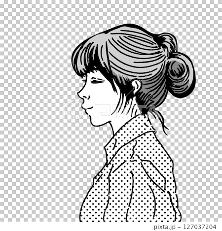 梳著高髻的女性的側面像 [彩色插圖] 127037204