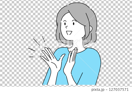 Smiling young woman expressing her admiration with applause 127037571