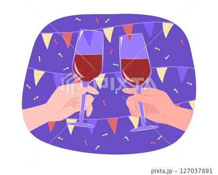Two Hands Clink Glasses of Red Wine for Celebratory Toast Party Concept Illustration Two Hands Clink Glasses of Red Wine for Celebratory Toast Party Concept Illustration 127037891