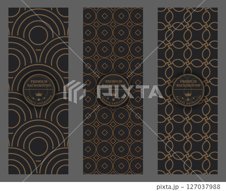 A luxurious pattern. Premium background for interior decoration, textiles, packaging and backgrounds. Golden ornament on a dark background. Creative design idea 127037988