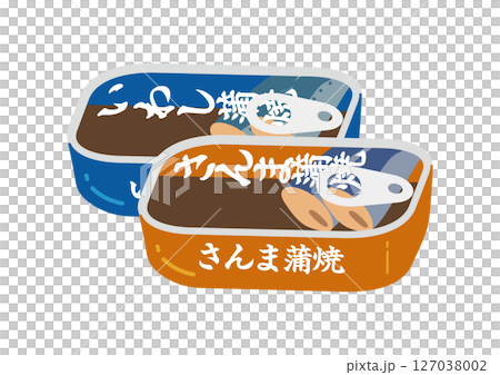 Illustration of canned grilled sardines and pacific saury 127038002