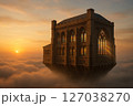 空に浮かぶ中世の図書館と朝日のステンドグラス 空に浮かぶ中世の図書館と朝日のステンドグラス 127038270