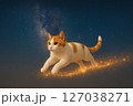 星屑を手足からまき散らしながら夜空を跳ねる茶白猫 星屑を手足からまき散らしながら夜空を跳ねる茶白猫 127038271