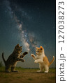 天の川を背景に遊ぶ2匹の子猫 天の川を背景に遊ぶ2匹の子猫 127038273