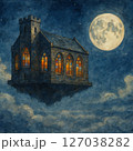 夜空に浮かぶ中世の図書館と満月の幻想風景(水彩風) 夜空に浮かぶ中世の図書館と満月の幻想風景(水彩風) 127038282