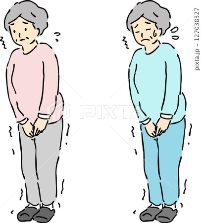 尿意を我慢している高齢者の女性のイラストセット 127038327