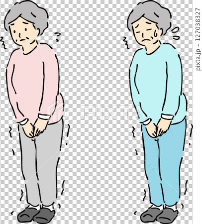 尿意を我慢している高齢者の女性のイラストセット 127038327