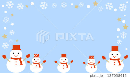 雪だるまと雪の結晶の背景フレームのイラスト 127038413