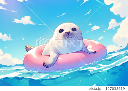 浮き輪で海に浮かぶアザラシのイラスト素材 [127038619] - PIXTA