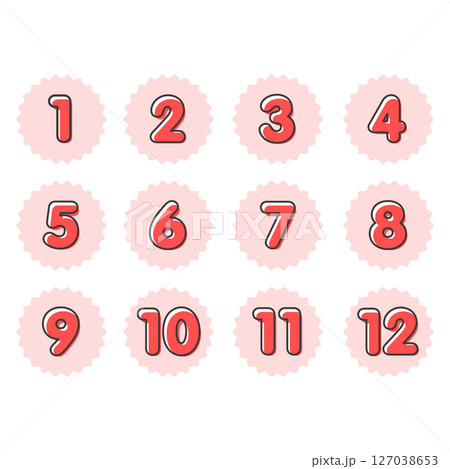 かわいい赤とピンクの版ズレ数字のアイコンセット 127038653