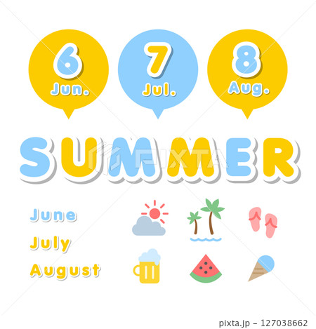 かわいいデザインの夏の文字とアイコンセット 127038662