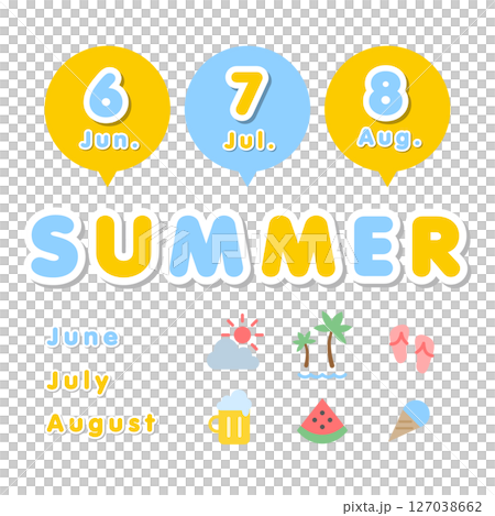 かわいいデザインの夏の文字とアイコンセット 127038662