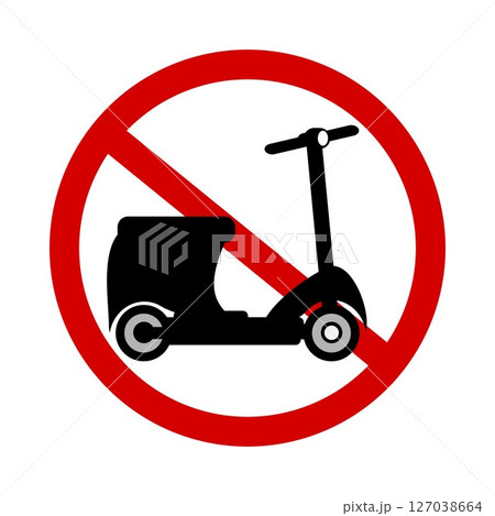 Sign prohibiting scooters on white background. Vector illustration. Sign prohibiting scooters on white background. Vector illustration. 127038664