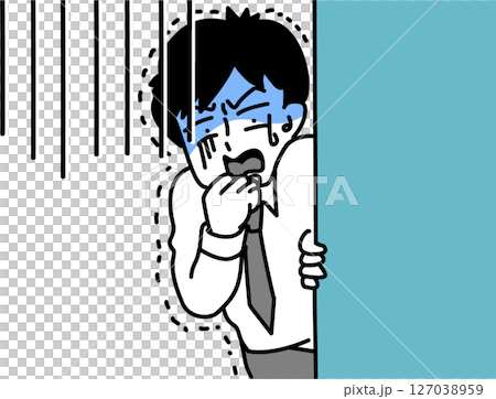 A vector illustration of a simple businessman who is shocked after witnessing something 127038959