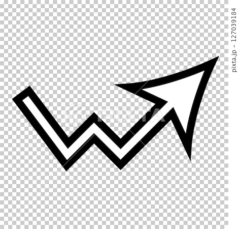 ジグザグのWと上向き矢印のアイコン 127039184