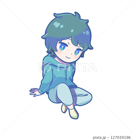 【商用利用可能！】18-くつろぐ日本人男性のSDイラスト1-日常系コンテンツなどにお使いください！ 127039196