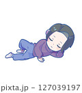 【商用利用可能！】19-くつろいで寝転がる日本人男性のSDイラスト1-日常系コンテンツなどに 127039197
