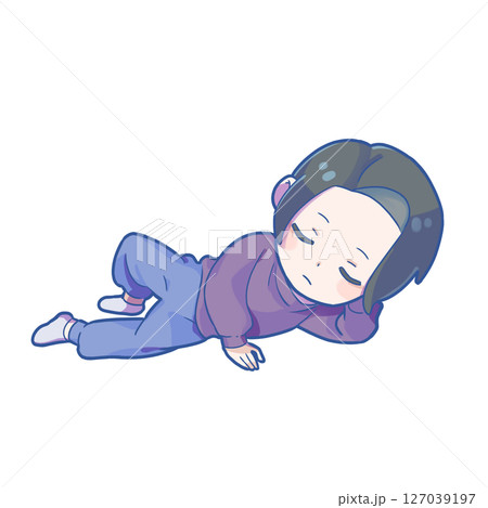 【商用利用可能！】19-くつろいで寝転がる日本人男性のSDイラスト1-日常系コンテンツなどに 127039197