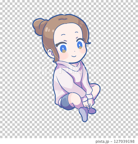 【商用利用可能！】20-くつろぐ日本人女性のSDイラスト1-日常系コンテンツなどにお使いください！ 127039198