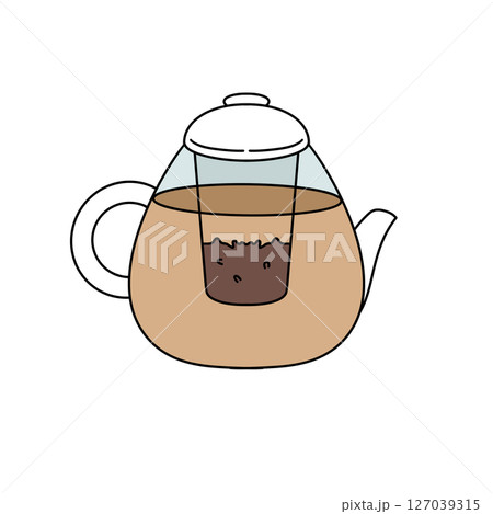 A cartoon drawing of a tea pot with a tea bag inside 127039315