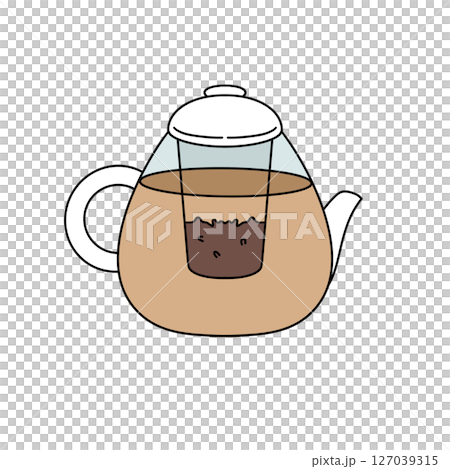 A cartoon drawing of a tea pot with a tea bag inside 127039315
