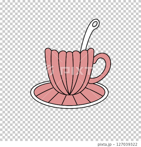 A pink cup with a spoon on top of it 127039322