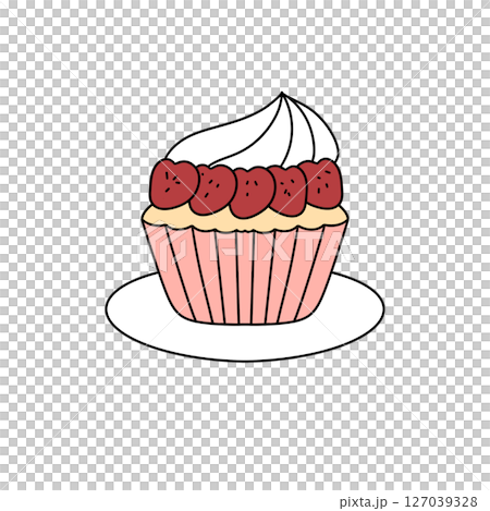 A cupcake with strawberries on top 127039328