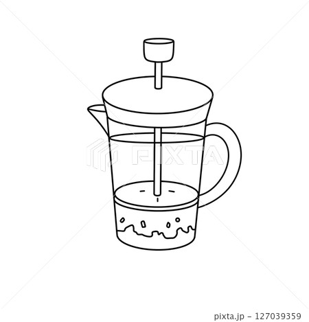 A coffee press with a handle and a spout 127039359
