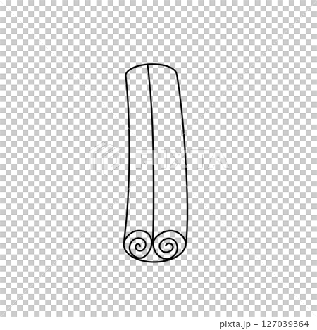 A cinnamon stick is drawn in black on a white background 127039364
