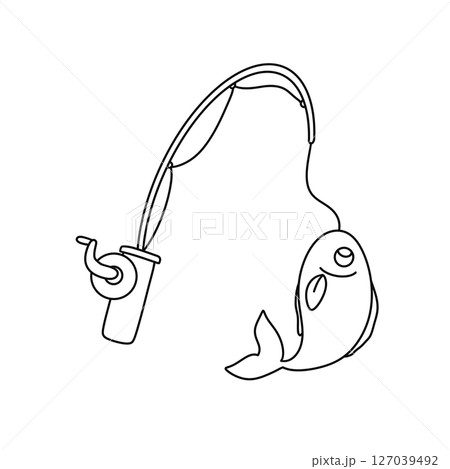 A fish is hooked up to a fishing pole A fish is hooked up to a fishing pole 127039492