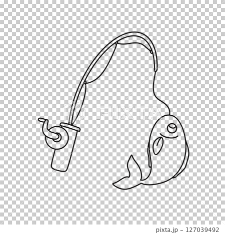 A fish is hooked up to a fishing pole A fish is hooked up to a fishing pole 127039492