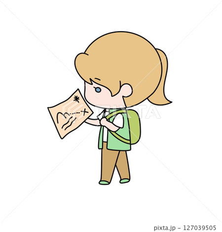 A girl is holding a map and looking at it A girl is holding a map and looking at it 127039505