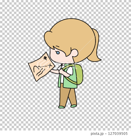 A girl is holding a map and looking at it A girl is holding a map and looking at it 127039505