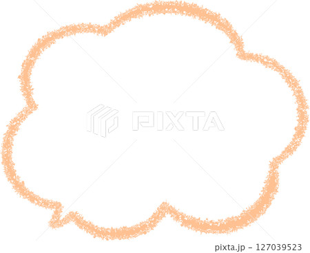 雲の形の吹き出しフレーム。クレヨンで描いたオレンジ色のふきだし。モコモコしたかわいいデザイン。 127039523