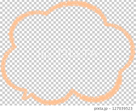 雲の形の吹き出しフレーム。クレヨンで描いたオレンジ色のふきだし。モコモコしたかわいいデザイン。 127039523