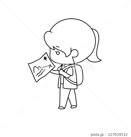 A girl is holding a map and looking at it 127039532